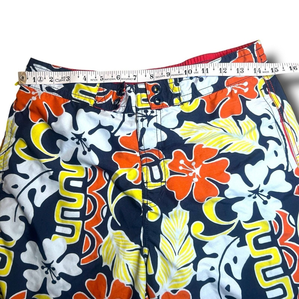 Reyn Spooner S Tiki Swim Trunk Orange Blue Floral Pockets Beach Surf Men Shorts - Picture 3 of 7